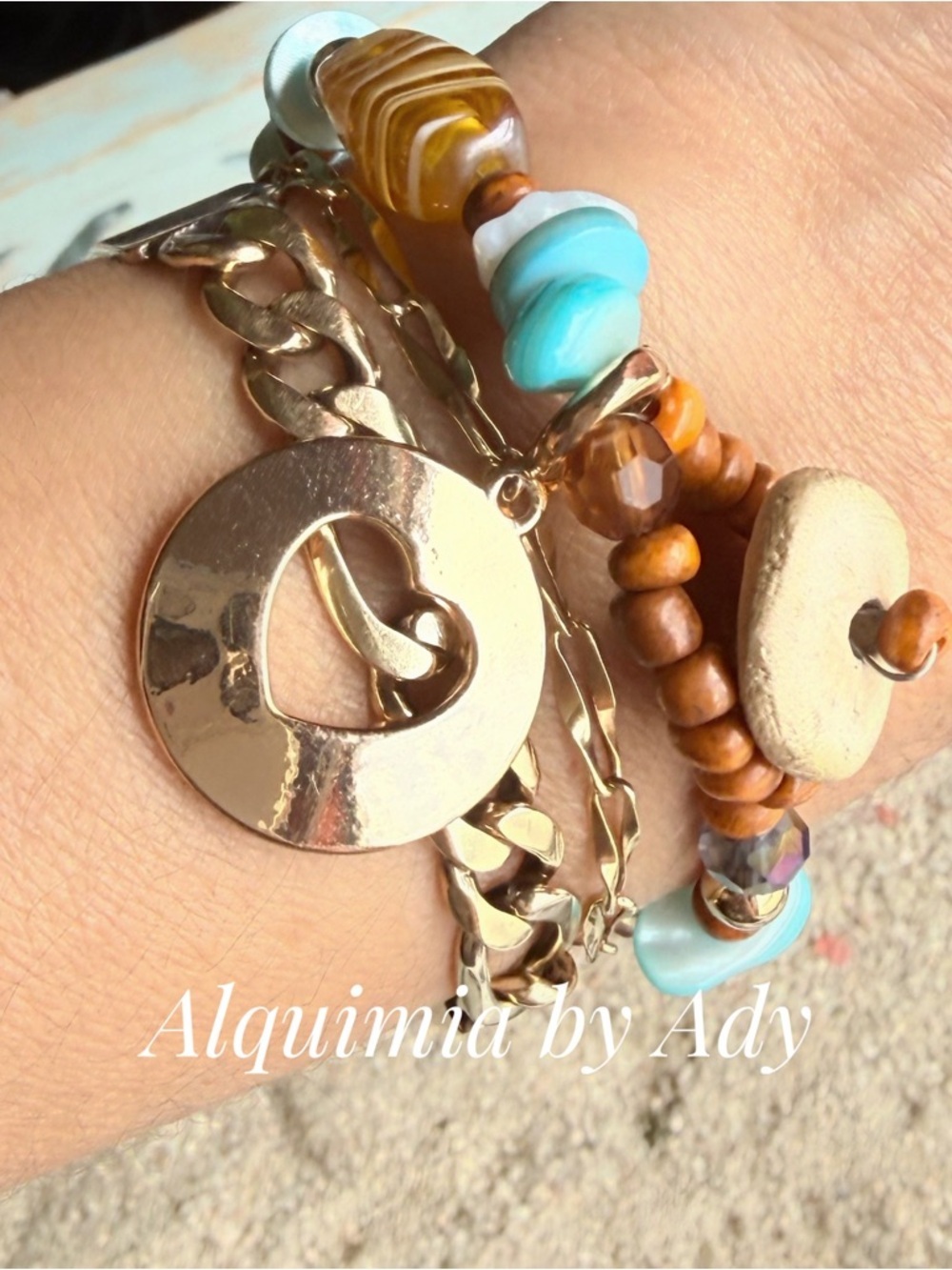 Gold and Turquoise Beaded BOHO Bracelet